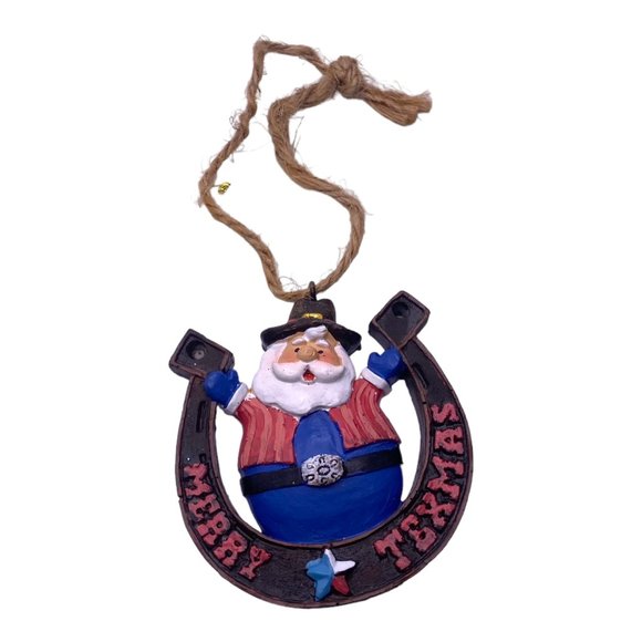 Texas TX Cowboy Ornament Lot (4 ) Horseshoe Santa Boot Heart Flag - Picture 7 of 10